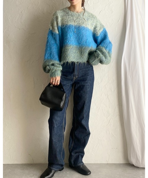 She's Closet(シーズクローゼット)の「グラデーションバイカラー長袖ショート丈シャギーニット(ニット/セーター・レディース・ベージュ/チャコールグレー/ブルー・FREE)」の9枚目の写真