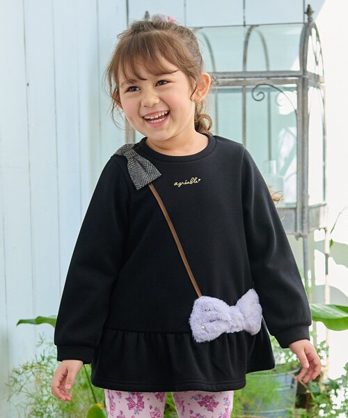 ANY（エニィ）の「裏シャギーポシェットトレーナー（スウェット・キッズ・ピンク系/ブラック系/ライラック系・90/110/120/130/100）」の2枚目の写真