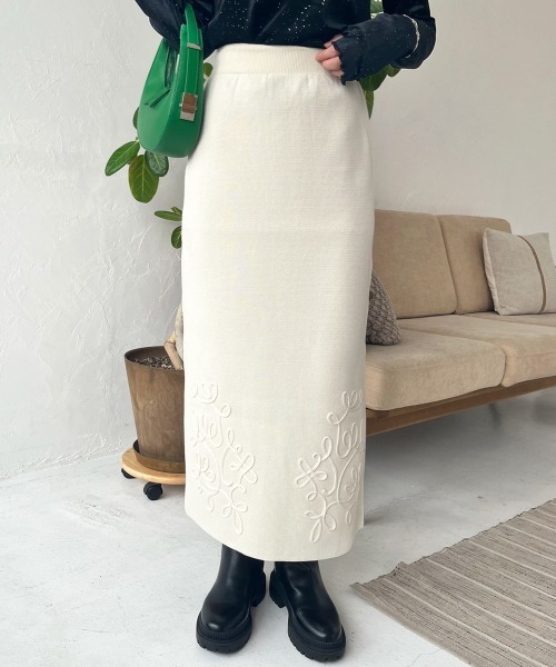 Etincelle Couture タイトスカート T2ベージュ刺繍