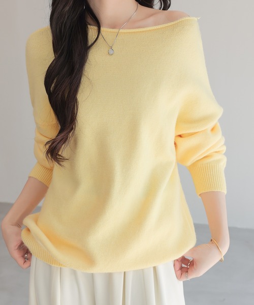 セール】大人カジュアルボートネックオフショルダーニットセーター