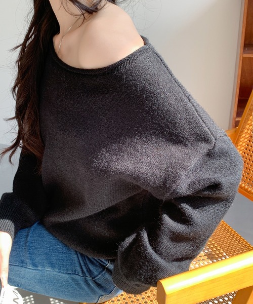 セール】大人カジュアルボートネックオフショルダーニットセーター