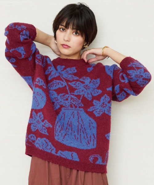 JETSET SOLO PLUS (ジェットセットソロプラス)の「【FRNCH】フラワーベース&フルーツジャカート ニット(ニット/セーター・レディース・ブルー・36)」の3枚目の写真