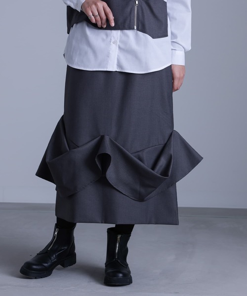 kOhAKU（コハク）の「『タックドレープナロースカート』（スカート・レディース・ブラック/グレー・2/1）」の19枚目の写真