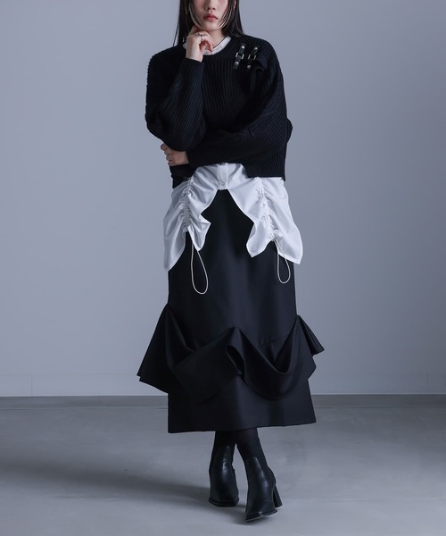 kOhAKU（コハク）の「『タックドレープナロースカート』（スカート・レディース・ブラック/グレー・2/1）」の7枚目の写真