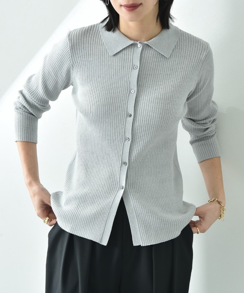 CLOCHE（クロシェ）の「【ＣＬＯＣＨＥ】シャツ衿リブニットプルオーバー（ニット/セーター・レディース・ブラック/グレー/アイボリー・FREE）」の3枚目の写真