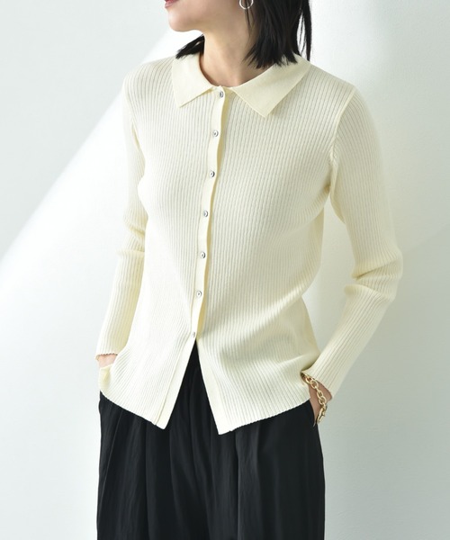 CLOCHE（クロシェ）の「【ＣＬＯＣＨＥ】シャツ衿リブニットプルオーバー（ニット/セーター・レディース・ブラック/グレー/アイボリー・FREE）」の2枚目の写真