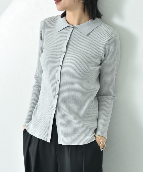 CLOCHE（クロシェ）の「【ＣＬＯＣＨＥ】シャツ衿リブニットプルオーバー（ニット/セーター・レディース・ブラック/グレー/アイボリー・FREE）」の4枚目の写真