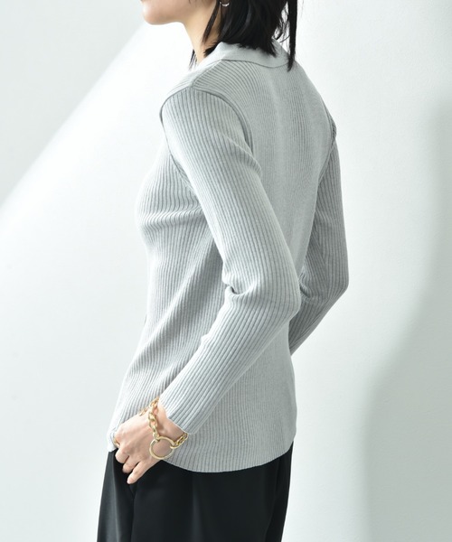 CLOCHE（クロシェ）の「【ＣＬＯＣＨＥ】シャツ衿リブニットプルオーバー（ニット/セーター・レディース・ブラック/グレー/アイボリー・FREE）」の8枚目の写真