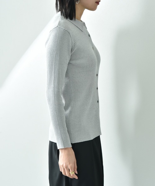 CLOCHE（クロシェ）の「【ＣＬＯＣＨＥ】シャツ衿リブニットプルオーバー（ニット/セーター・レディース・ブラック/グレー/アイボリー・FREE）」の5枚目の写真