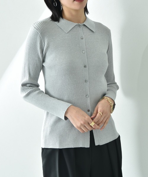 CLOCHE（クロシェ）の「【ＣＬＯＣＨＥ】シャツ衿リブニットプルオーバー（ニット/セーター・レディース・ブラック/グレー/アイボリー・FREE）」の9枚目の写真