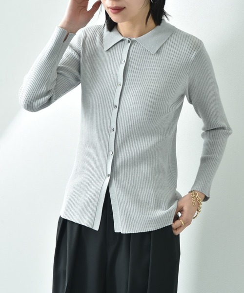 CLOCHE（クロシェ）の「【ＣＬＯＣＨＥ】シャツ衿リブニットプルオーバー（ニット/セーター・レディース・ブラック/グレー/アイボリー・FREE）」の10枚目の写真