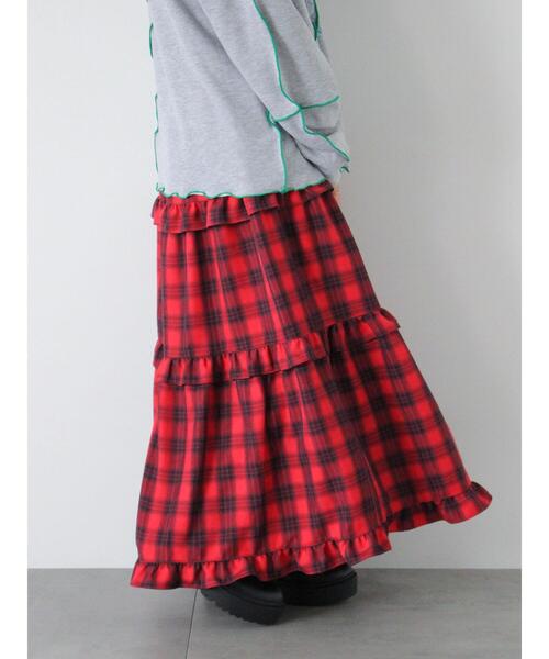 ehka sopo(エヘカソポ)の「チェックティアードスカート(スカート・レディース・レッド/グリーン/キナリ・F)」の1枚目の写真
