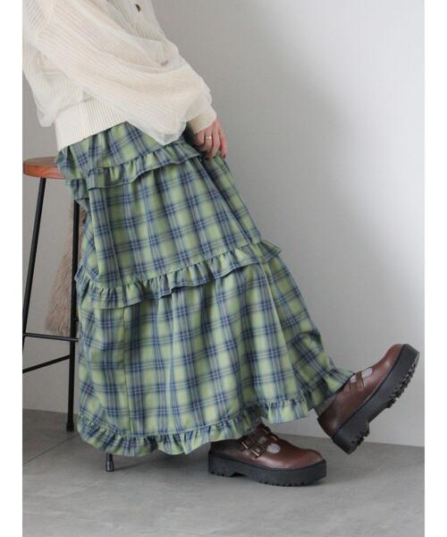 ehka sopo(エヘカソポ)の「チェックティアードスカート(スカート・レディース・レッド/グリーン/キナリ・F)」の3枚目の写真