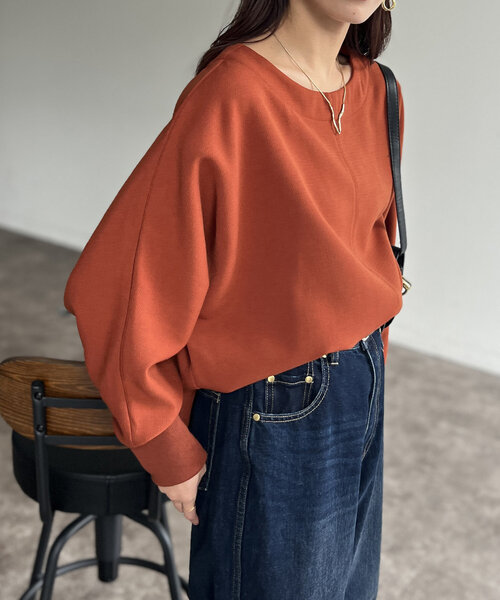 Chez toi（シェトワ）の「裏起毛ストレッチドルマンプルオーバー（Tシャツ/カットソー・レディース・オレンジ/ブラック/グレイッシュベージュ・FREE）」の15枚目の写真