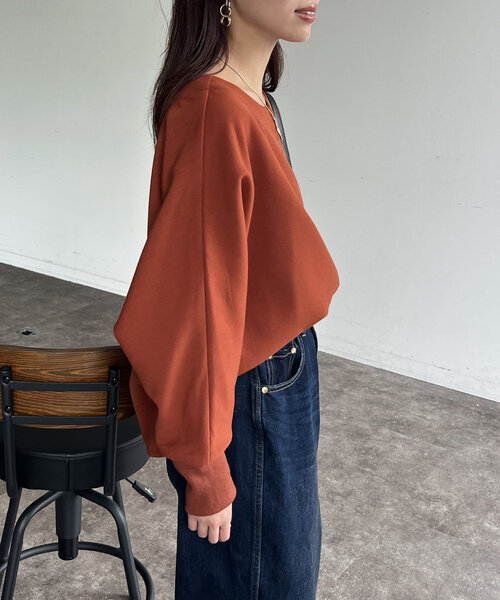 Chez toi（シェトワ）の「裏起毛ストレッチドルマンプルオーバー（Tシャツ/カットソー・レディース・オレンジ/ブラック/グレイッシュベージュ・FREE）」の16枚目の写真