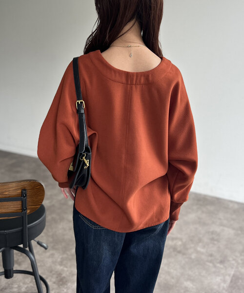 Chez toi（シェトワ）の「裏起毛ストレッチドルマンプルオーバー（Tシャツ/カットソー・レディース・オレンジ/ブラック/グレイッシュベージュ・FREE）」の18枚目の写真