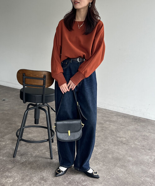 Chez toi（シェトワ）の「裏起毛ストレッチドルマンプルオーバー（Tシャツ/カットソー・レディース・オレンジ/ブラック/グレイッシュベージュ・FREE）」の19枚目の写真