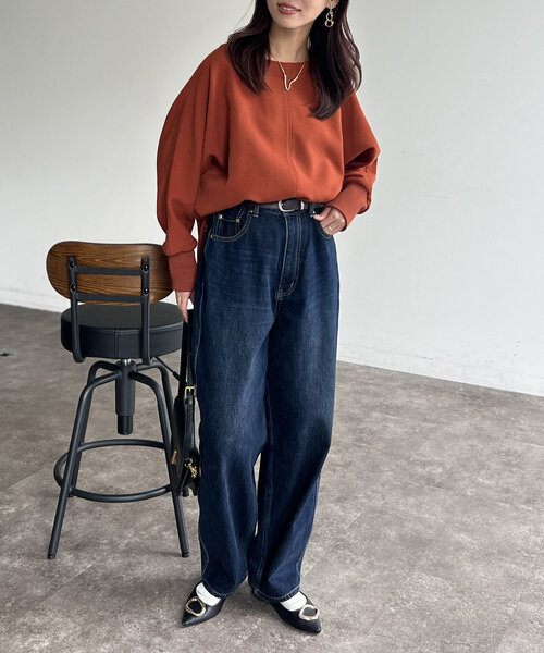 Chez toi（シェトワ）の「裏起毛ストレッチドルマンプルオーバー（Tシャツ/カットソー・レディース・オレンジ/ブラック/グレイッシュベージュ・FREE）」の20枚目の写真