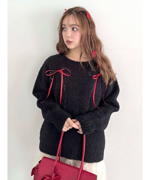 CALNAMUR(カルナムール)の「WRAPPING RIBBON JQD KNIT/ラッピングリボンジャガードニット(ニット/セーター・レディース・ブラック/アイボリー・FREE)」の19枚目の写真