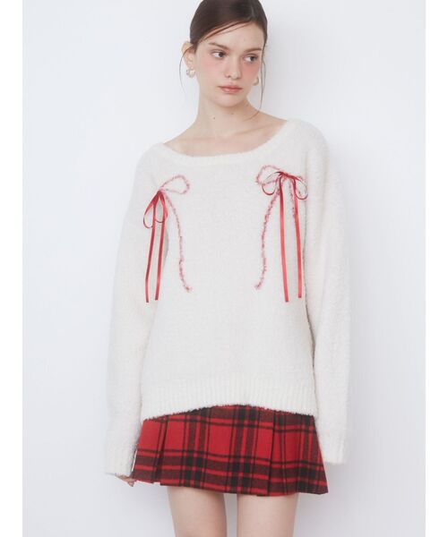 CALNAMUR(カルナムール)の「WRAPPING RIBBON JQD KNIT/ラッピングリボンジャガードニット(ニット/セーター・レディース・ブラック/アイボリー・FREE)」の21枚目の写真