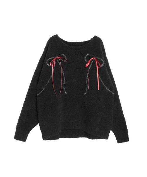 CALNAMUR(カルナムール)の「WRAPPING RIBBON JQD KNIT/ラッピングリボンジャガードニット(ニット/セーター・レディース・ブラック/アイボリー・FREE)」の5枚目の写真