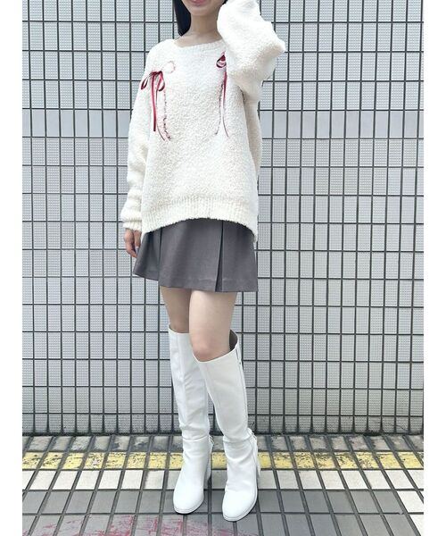 CALNAMUR(カルナムール)の「WRAPPING RIBBON JQD KNIT/ラッピングリボンジャガードニット(ニット/セーター・レディース・ブラック/アイボリー・FREE)」の7枚目の写真