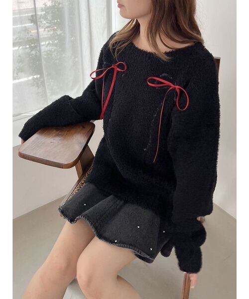 CALNAMUR(カルナムール)の「WRAPPING RIBBON JQD KNIT/ラッピングリボンジャガードニット(ニット/セーター・レディース・ブラック/アイボリー・FREE)」の9枚目の写真