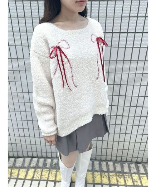 CALNAMUR(カルナムール)の「WRAPPING RIBBON JQD KNIT/ラッピングリボンジャガードニット(ニット/セーター・レディース・ブラック/アイボリー・FREE)」の10枚目の写真