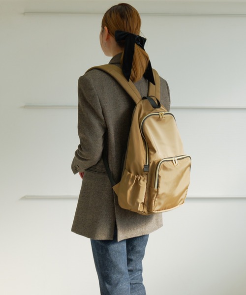 Rename（リネーム）の「Rename ゴールドファスナーマルチポケット デイバッグ（バックパック/リュック・レディース・ブラック/モカ・FREE）」の5枚目の写真