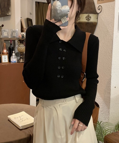 IRADOWL(アイラドール)の「飾りボタンリブニットセーター(ニット/セーター・レディース・ベージュ/カーキ/ブラック・FREE)」の12枚目の写真
