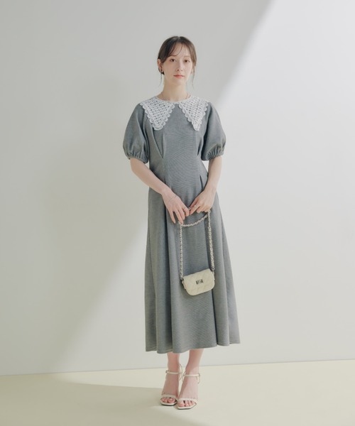 ECREL(エクレール)の「エンブロイダリーカラーパフスリーブワンピース(ワンピース・レディース・ネイビー/グレー・FREE)」の16枚目の写真