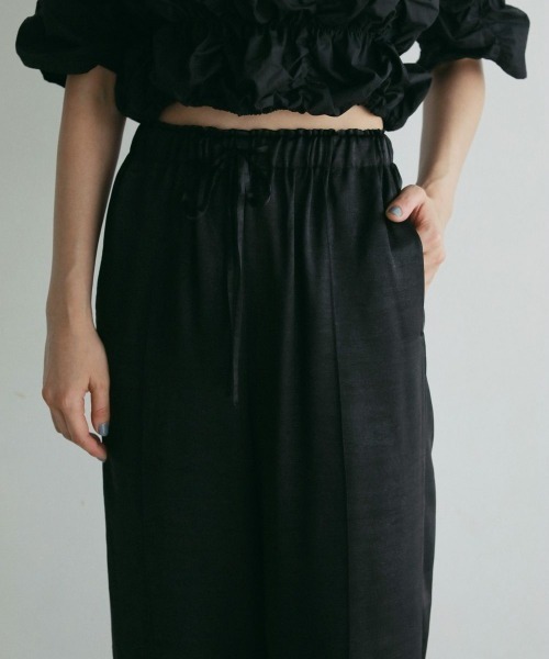 なす ⭐️ヘルト　カジュアルパンツ　サテンパンツ　綿レーヨン混紡　ネイビー セール】anuke Piping Satin Pants パイピングサテンパンツ