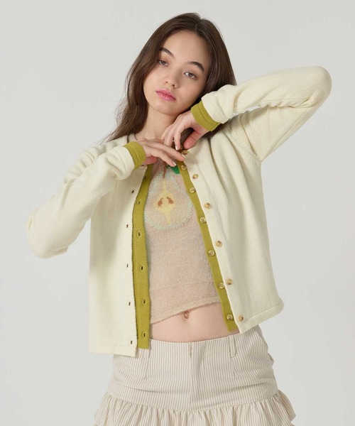 レイヤード風 バイカラーニットカーディガン TINA：JOJUN