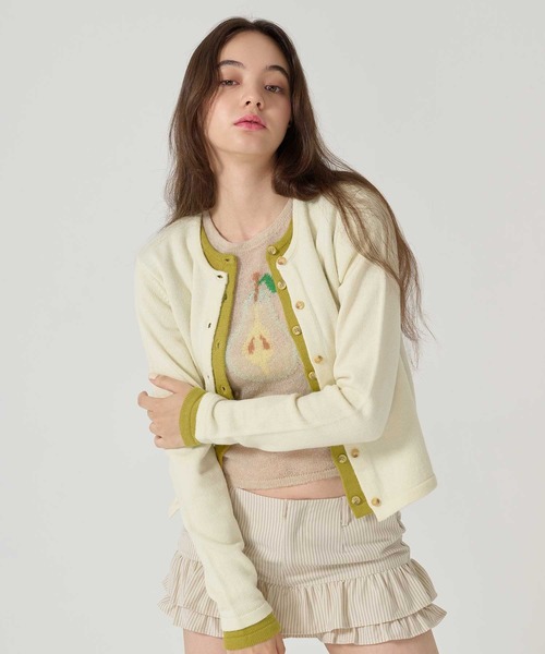 レイヤード風 バイカラーニットカーディガン TINA：JOJUN