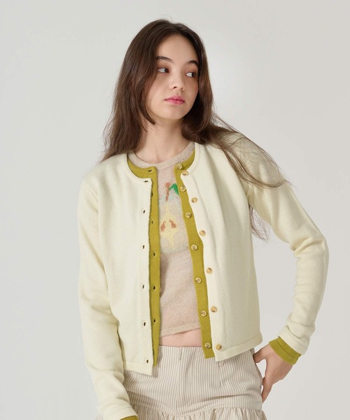 レイヤード風 バイカラーニットカーディガン TINA：JOJUN