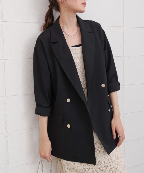 Bab（バブ）の「ダブルボタンテーラードジャケット（テーラードジャケット・レディース・ブラック/グレー/ベージュ・M）」の2枚目の写真