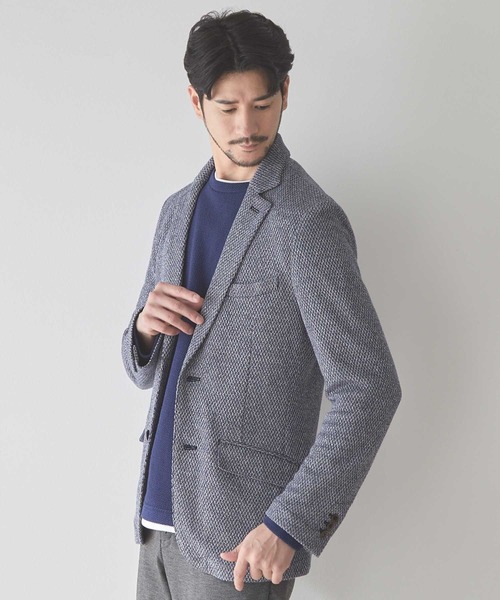 UNION STATION（ユニオンステーション）の「ラッセル編みテーラードジャケット（テーラードジャケット・メンズ・ネイビー/ライトグレー・LL/M/S/L）」の5枚目の写真