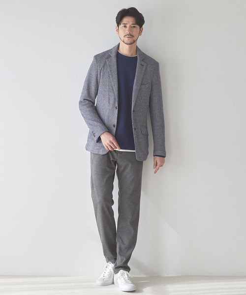 UNION STATION（ユニオンステーション）の「ラッセル編みテーラードジャケット（テーラードジャケット・メンズ・ネイビー/ライトグレー・LL/M/S/L）」の7枚目の写真