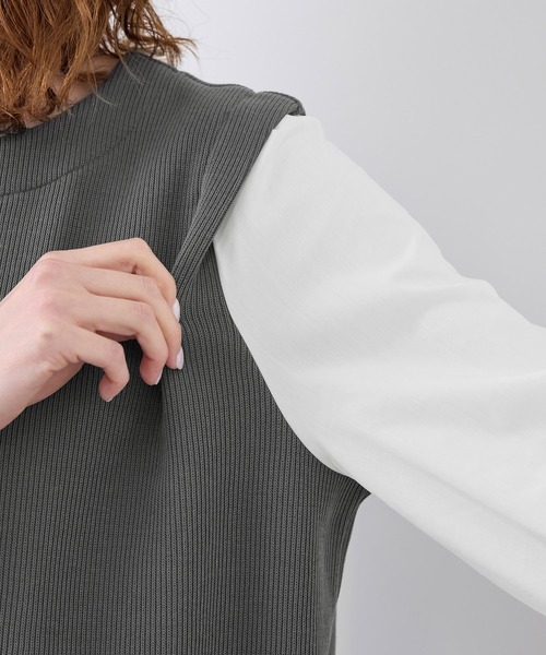 ROPE' PICNIC（ロペピクニック）の「布帛コンビプルオーバー（Tシャツ/カットソー・レディース・キナリ/ブラック/グレー・38）」の6枚目の写真