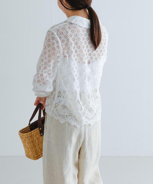 URBAN RESEARCH（アーバンリサーチ）の「インドレースオープンカラーシャツ（シャツ/ブラウス・レディース・オフホワイト/ブラック・FREE）」の4枚目の写真