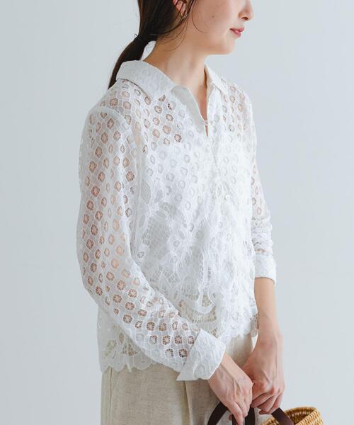 URBAN RESEARCH（アーバンリサーチ）の「インドレースオープンカラーシャツ（シャツ/ブラウス・レディース・オフホワイト/ブラック・FREE）」の5枚目の写真
