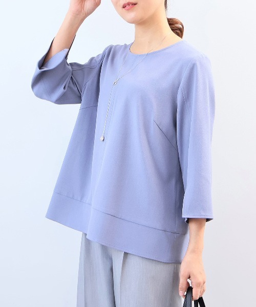 fleur by mint breeze(フルールバイミントブリーズ)の「【L~5L 大きいサイズ】【セットアップ】ドライツイル切替ブラウス(シャツ/ブラウス・レディース・ネイビー/ブルー・3L/4L/5L/LL)」の1枚目の写真