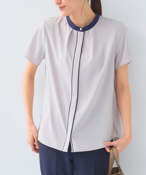 CROSS FUNCTION（クロスファンクション）の「《シワになりにくい》正解シルキードライ配色半袖ブラウス【CF/クロスファンクション】（シャツ/ブラウス・レディース・オフホワイト/ライトグレー・L/M/LL）」の10枚目の写真