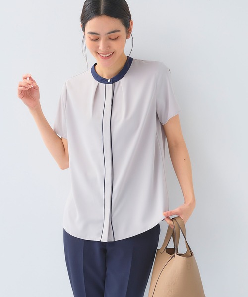 CROSS FUNCTION（クロスファンクション）の「《シワになりにくい》正解シルキードライ配色半袖ブラウス【CF/クロスファンクション】（シャツ/ブラウス・レディース・オフホワイト/ライトグレー・L/M/LL）」の13枚目の写真