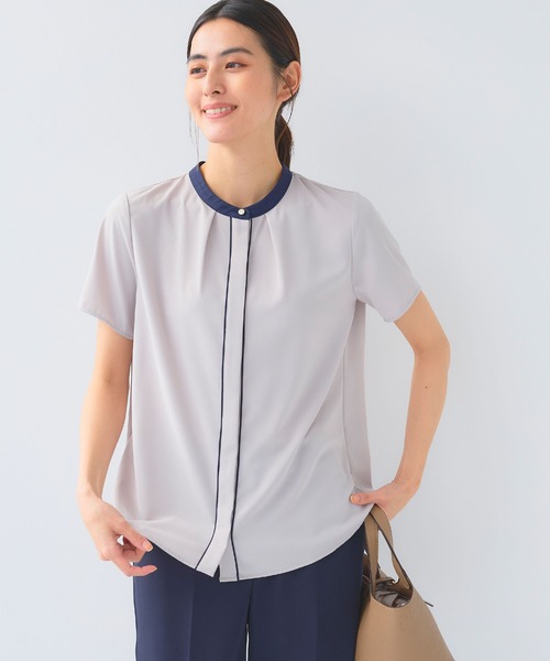 CROSS FUNCTION（クロスファンクション）の「《シワになりにくい》正解シルキードライ配色半袖ブラウス【CF/クロスファンクション】（シャツ/ブラウス・レディース・オフホワイト/ライトグレー・L/M/LL）」の11枚目の写真
