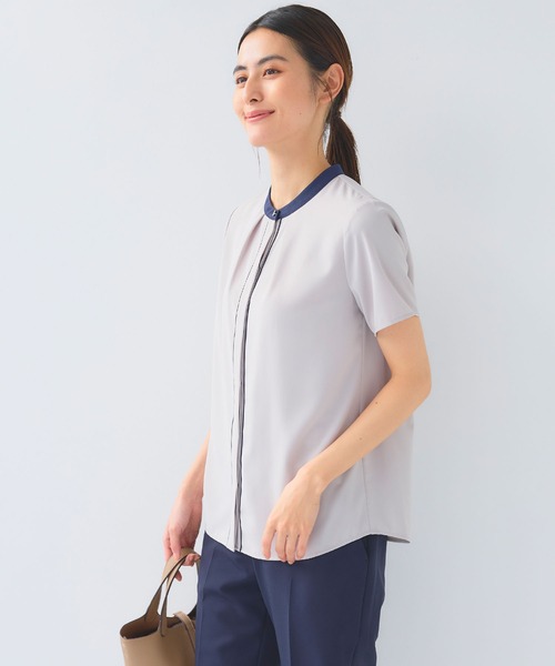 CROSS FUNCTION（クロスファンクション）の「《シワになりにくい》正解シルキードライ配色半袖ブラウス【CF/クロスファンクション】（シャツ/ブラウス・レディース・オフホワイト/ライトグレー・L/M/LL）」の15枚目の写真