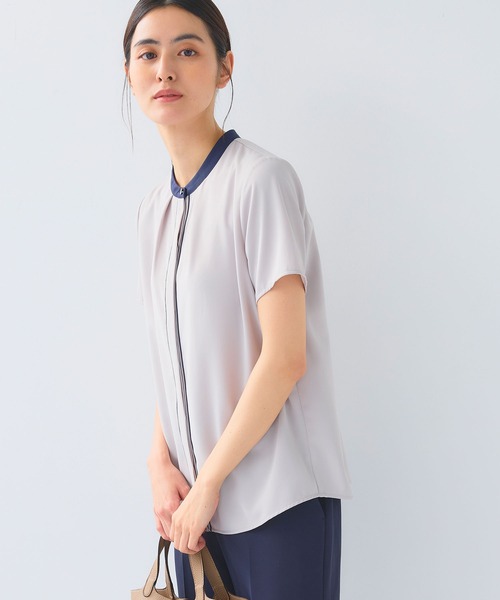 CROSS FUNCTION（クロスファンクション）の「《シワになりにくい》正解シルキードライ配色半袖ブラウス【CF/クロスファンクション】（シャツ/ブラウス・レディース・オフホワイト/ライトグレー・L/M/LL）」の12枚目の写真