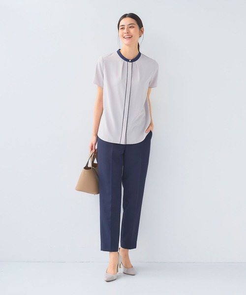 CROSS FUNCTION（クロスファンクション）の「《シワになりにくい》正解シルキードライ配色半袖ブラウス【CF/クロスファンクション】（シャツ/ブラウス・レディース・オフホワイト/ライトグレー・L/M/LL）」の16枚目の写真