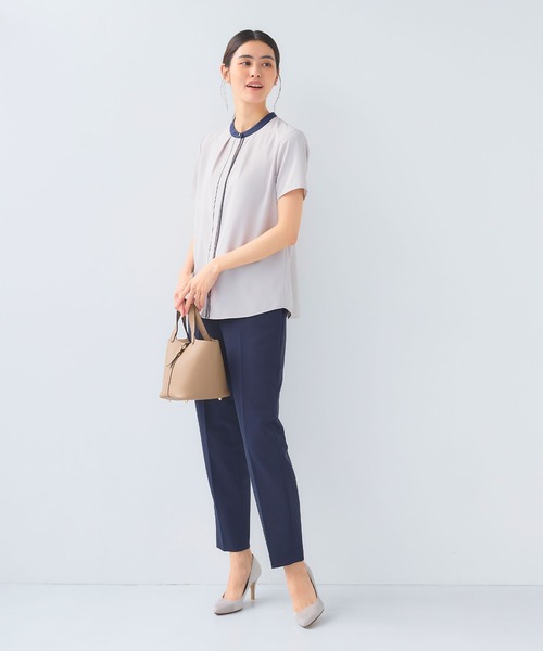 CROSS FUNCTION（クロスファンクション）の「《シワになりにくい》正解シルキードライ配色半袖ブラウス【CF/クロスファンクション】（シャツ/ブラウス・レディース・オフホワイト/ライトグレー・L/M/LL）」の17枚目の写真