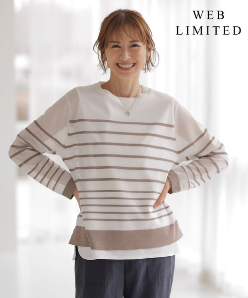 J.PRESS(ジェイプレス)の「【WEB限定・洗える】Vis/Peスパーク シアー ボーダー ニット(ニット/セーター・レディース・ブラウン系1/サックスブルー系1/ブラック系1/ダルブルー系1・MEDIUM/LARGE)」の2枚目の写真